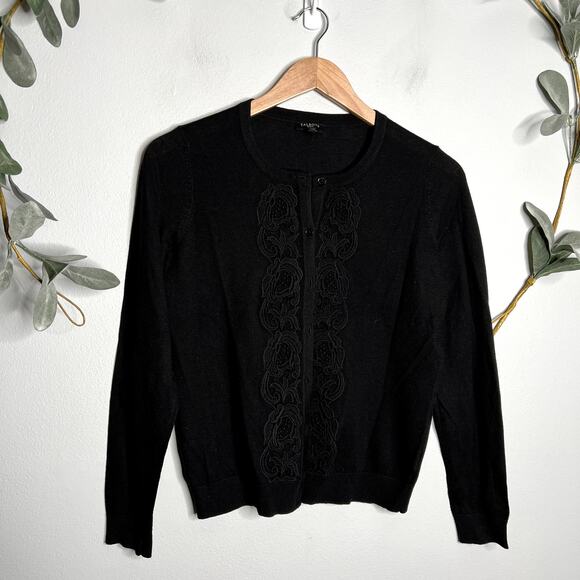 Talbots Black Crocheted Floral Cardigan LAST CALL - Picture 1 of 3
